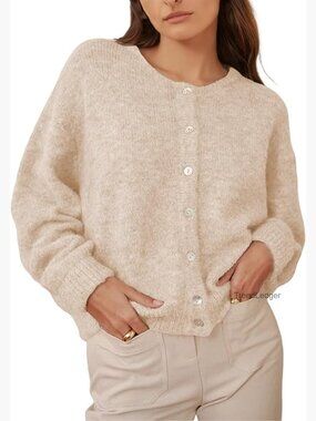 Long Sleeve Front Button Cardigan Sweater Oversized Loose Fit Spring Top